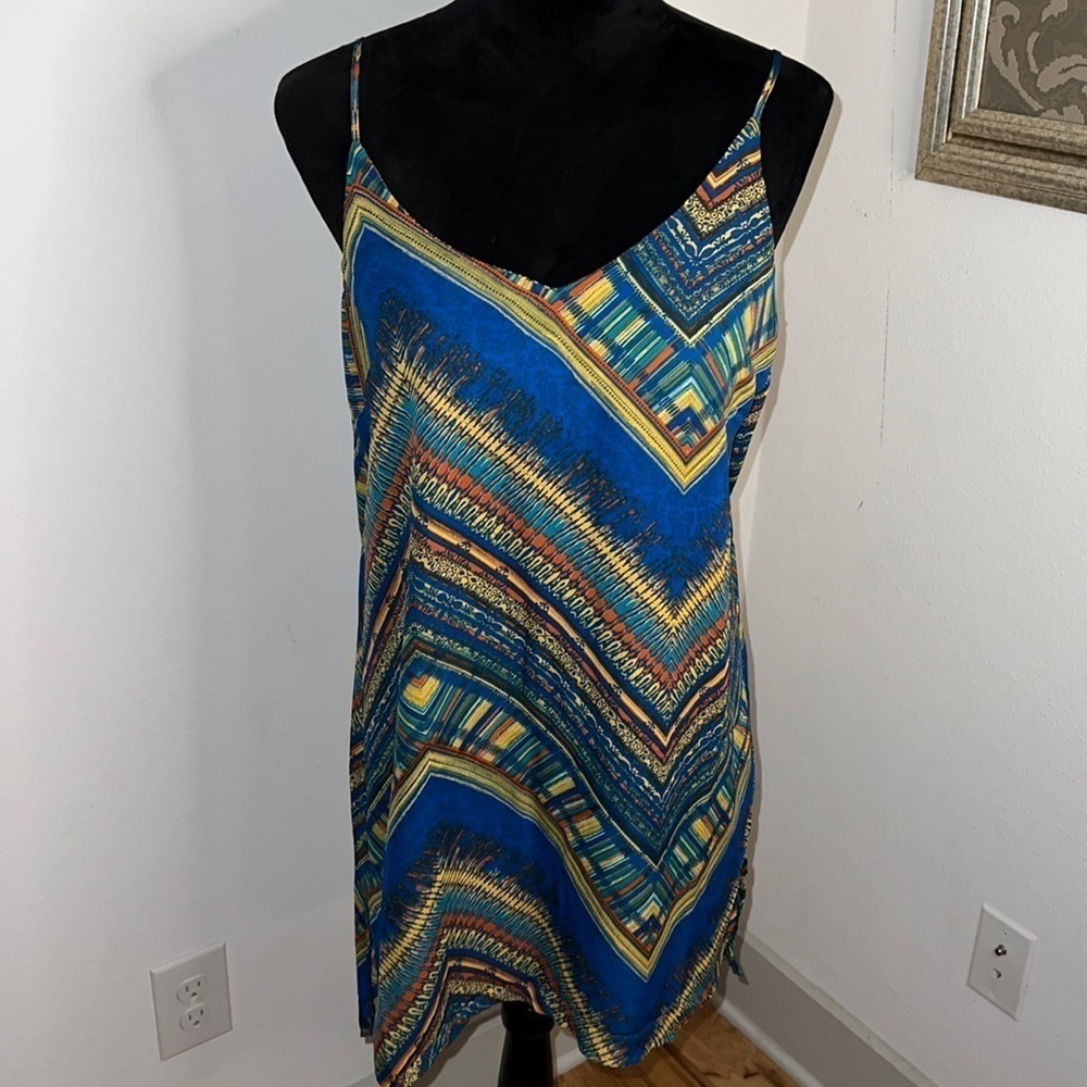 MERAKI multicolor slip dress spaghetti straps V neck Mini dress Sz M‎